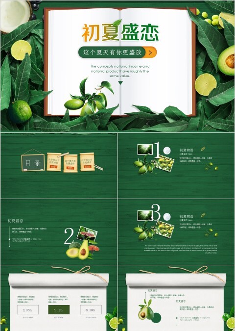 绿色清新简约唯美初夏盛恋PPT模板