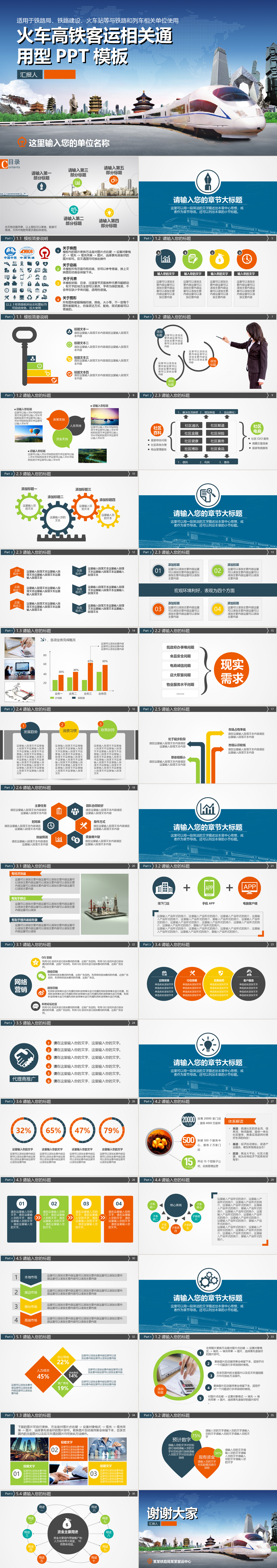蓝色大气火车高铁运输通用ppt模板