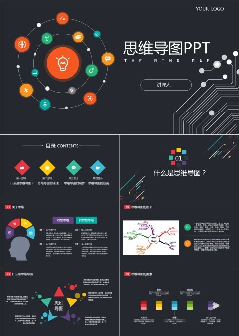 黑色简约思维导图培训ppt