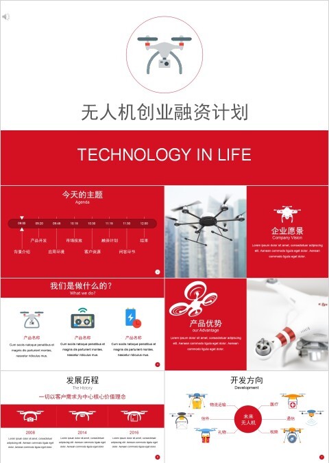 简约清新无人机创业融资计划PPT模板