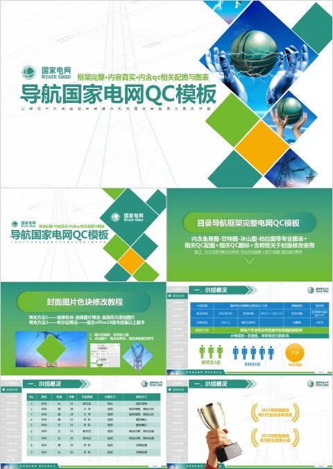 简约清新导航国家电网QC模板