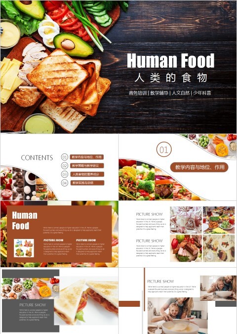 教师说课PPT模板人类的食物
