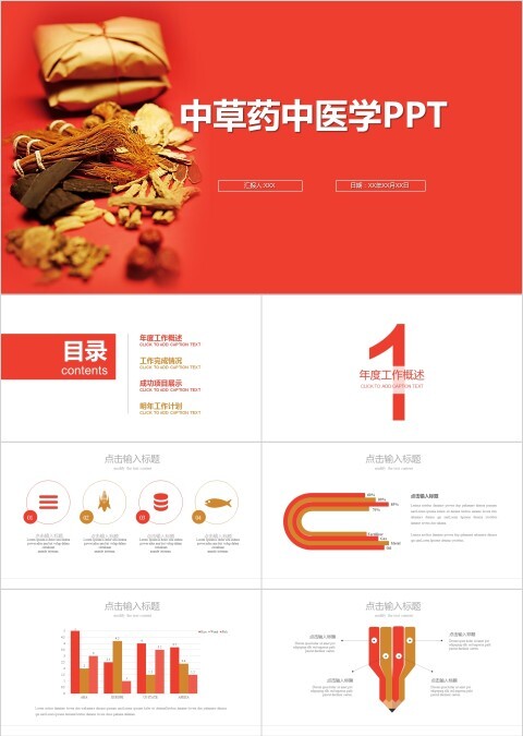 红色简约大气中草药中医学PPT
