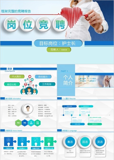 小清新风格框架完整护士长竞聘报告ppt模板