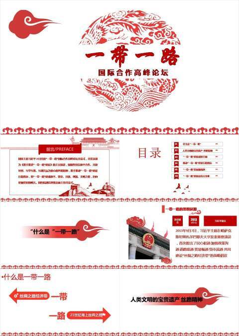 简约祥云一带一路国际合作高峰论坛PPT模板