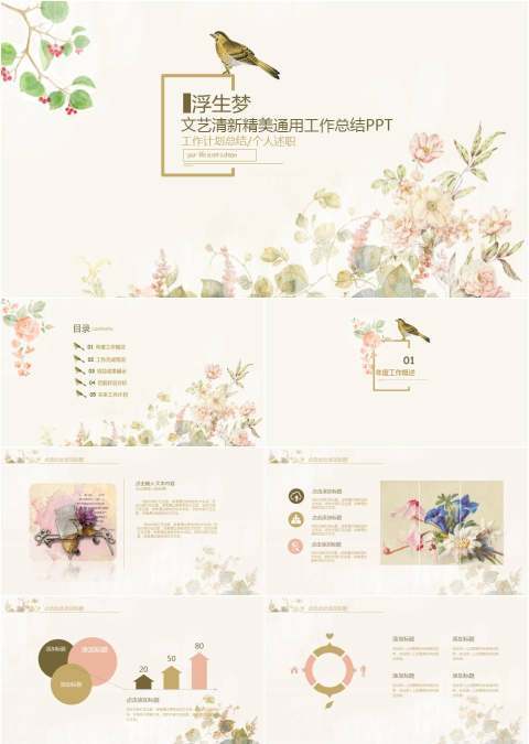 自然唯美淡雅工作总结年终报告PPT