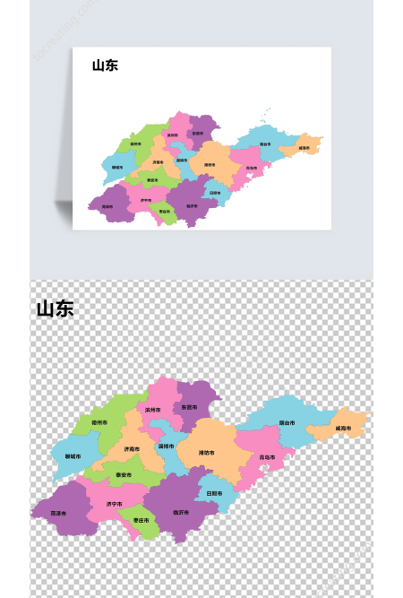 彩色山东省矢量地图