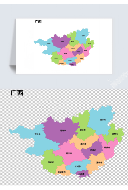 彩色广西省矢量地图