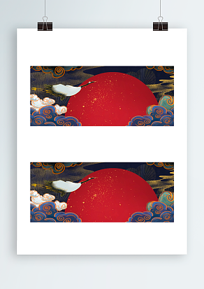 红日丹顶鹤完美结合背景图