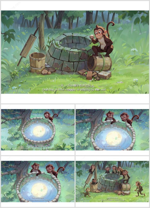 英文绘本故事《猴子捞月》