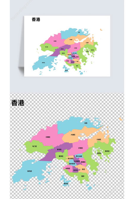 彩色香港矢量地图