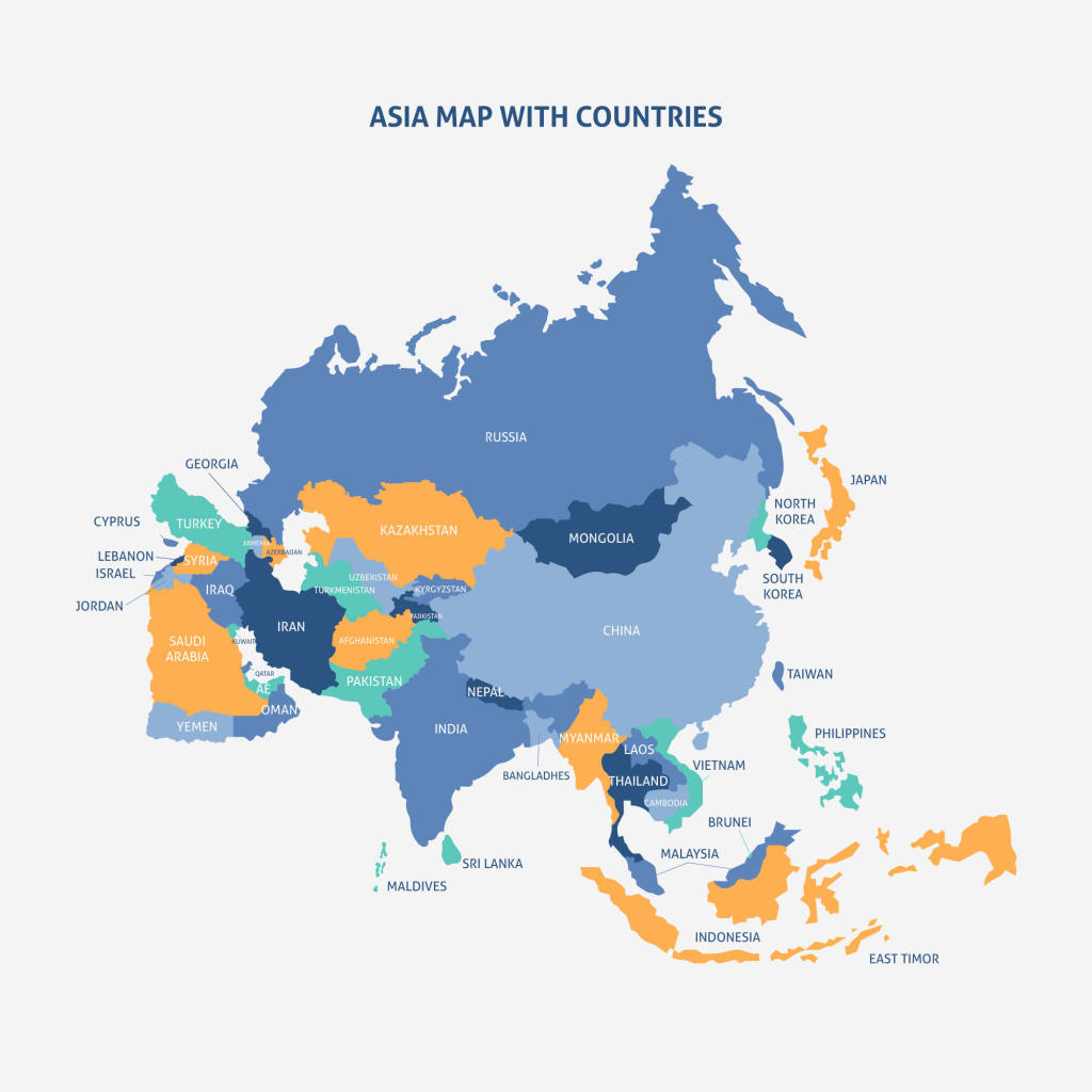 High quality map of Asia 21917345 Vector Art at Vecteezy