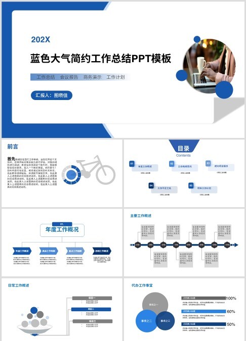 蓝色大气简约工作总结会议报告计划PPT模板