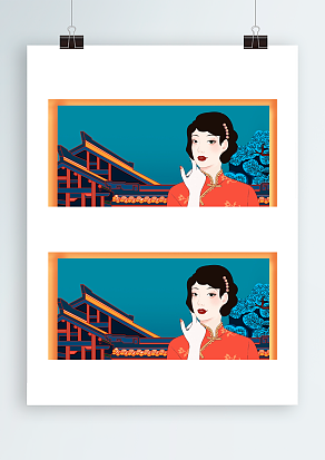 古老建筑下的美丽女人背景图