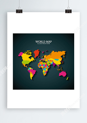 彩色世界地图Ai矢量可编辑切割地图