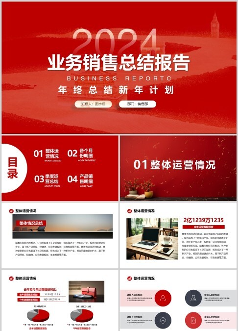 红色简洁商务风年终业务销售工作总结报告PPT