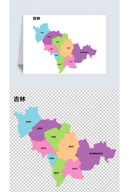 彩色吉林省矢量地图