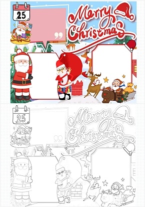 圣诞节圣诞老人插画英文手抄报word模板