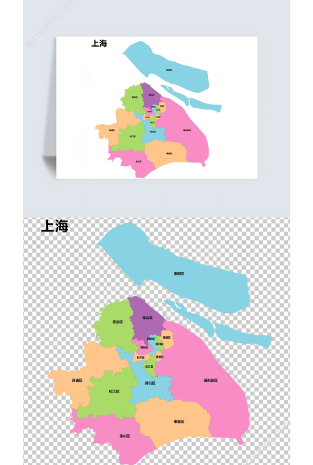 彩色矢量上海市地图