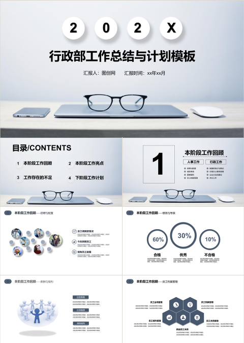 行政部工作总结与计划模板人事述职PPT