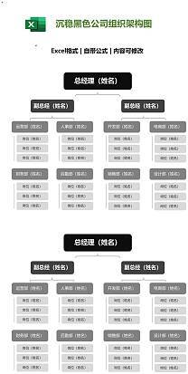 沉稳黑色公司组织架构图Execl素材
