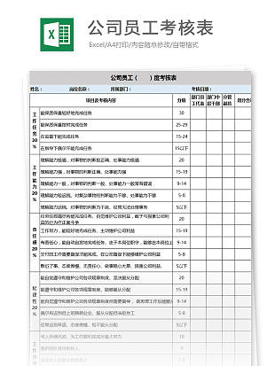 通用公司员工考核表
