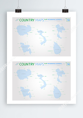 水蓝色Ai矢量各国家板块地图